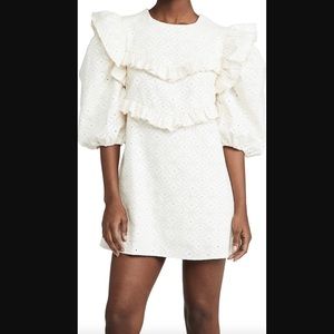 En Saison Off-White Sophie Eyelet Embroidered Denim Dress